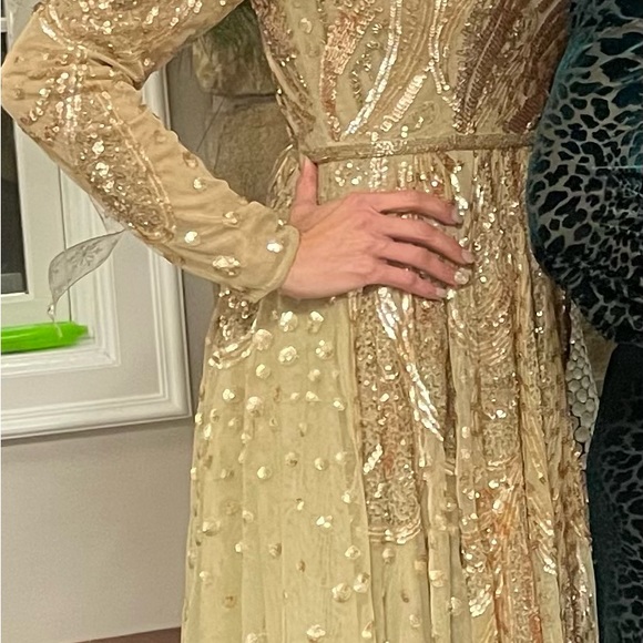 Stunning Dress Embellished Illusion High Neck Long Sleeve Dress
Latte / 2 - Picture 3 of 5